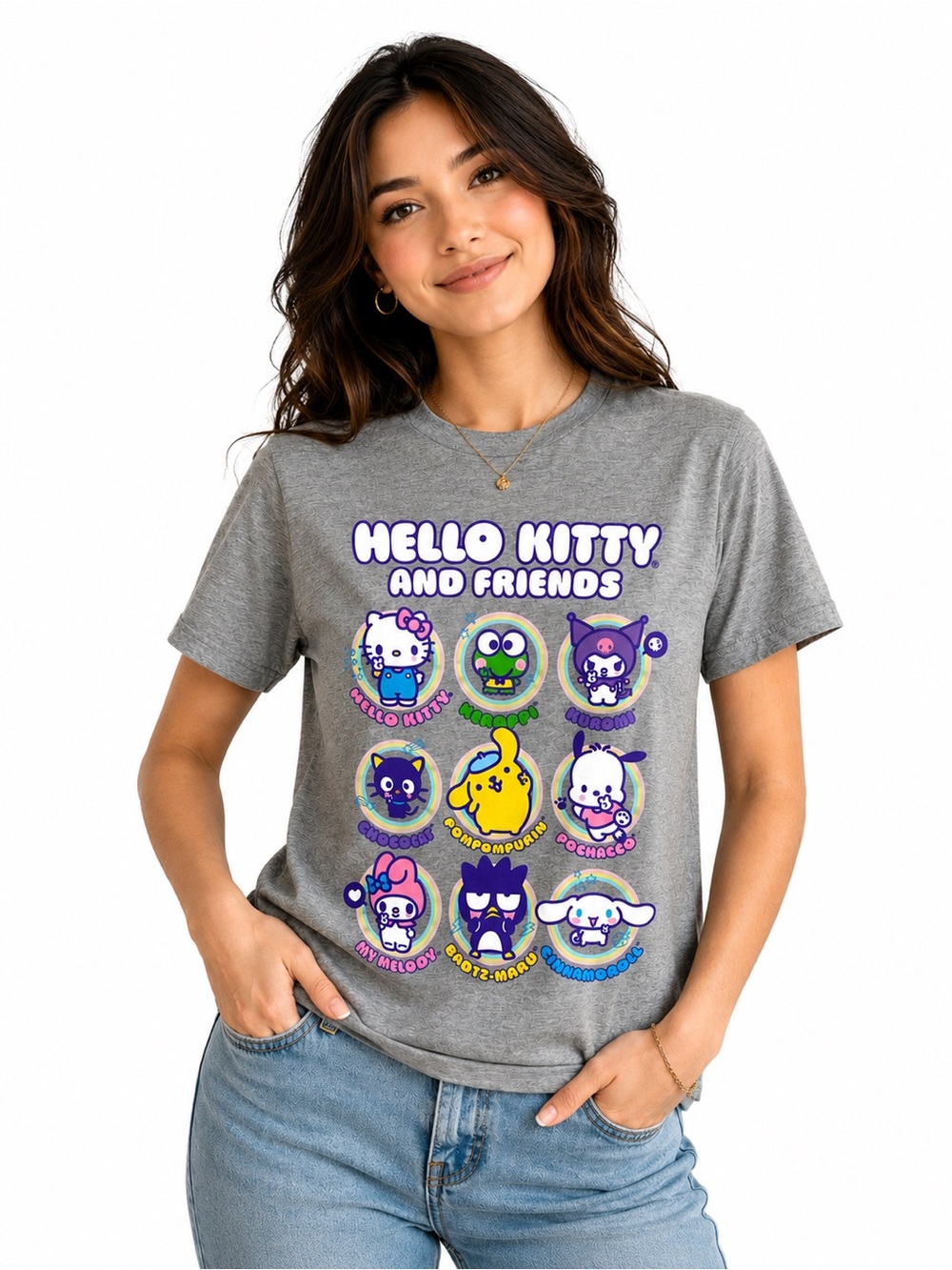 Hello Kitty‎ & Friends Graphic Tee Gray Sanrio Characters Sm Cute Y2K Collector